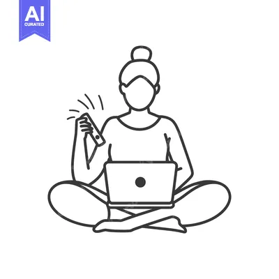 Woman sitting with laptop and phone in hand