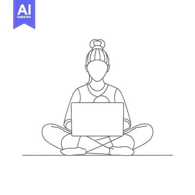 Woman Sitting with Laptop in Outline