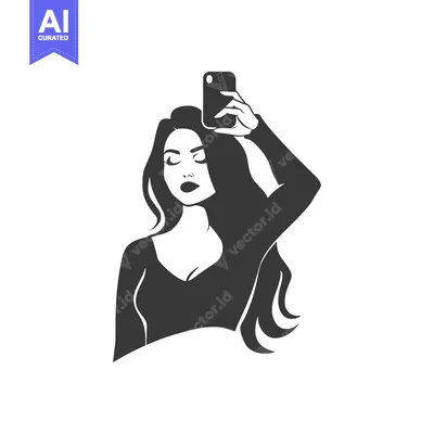 Aset desain premium: Woman Taking a Selfie with a Smartphone