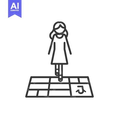 Woman Walking on a Checkered Floor with a Wheelchair Icon