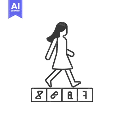 Woman Walking on a Platform with Symbols