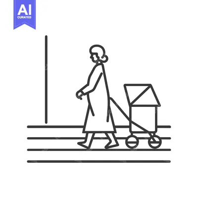 Aset desain premium: Woman Walking with a Baby Carriage