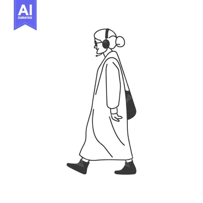Woman Walking with Headphones and a Bag