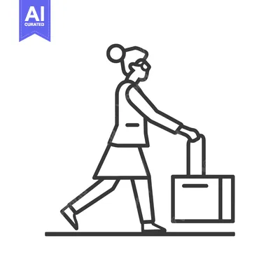 Woman Walking With Suitcase Line Art Illustration