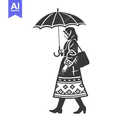 Woman Walking With Umbrella and Bag