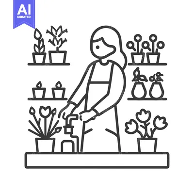 Woman watering potted plants on shelves