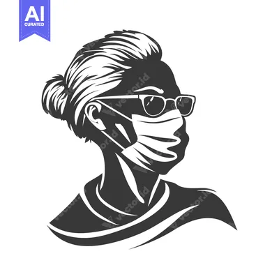 Aset desain premium: Woman Wearing a Face Mask and Sunglasses