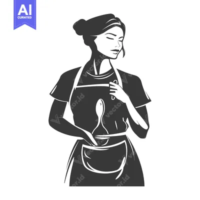 Woman Wearing Apron Holding a Spoon and Looking Down