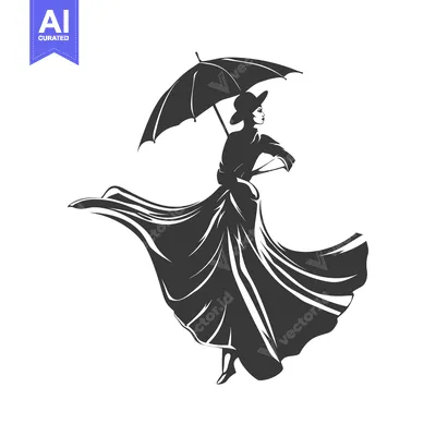 Woman with an umbrella and flowing skirt