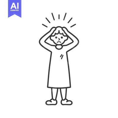 Aset desain premium: Woman with a Stressed Expression Holding Her Head