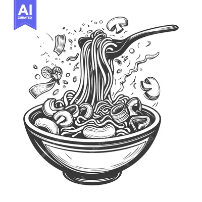 Aset premium populer: A Bowl of Noodles with Mushroom Garnish and Spoon