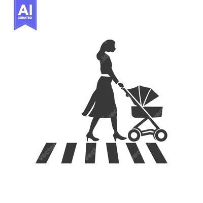 Woman with Baby Stroller Crossing a Pedestrian Crosswalk