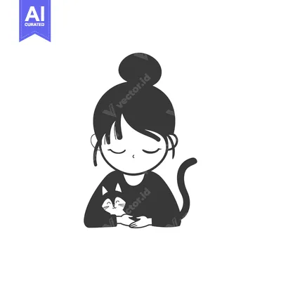 Woman with Bun Holding a Cat with Closed Eyes