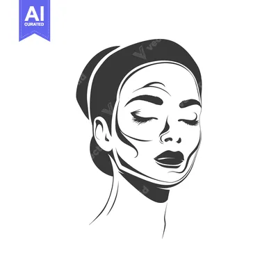 Woman with Closed Eyes and a Headband in a Line Art Style