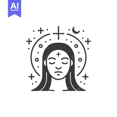 Woman with Closed Eyes, Surrounded by Crescent Moon, Stars, and Crosse
