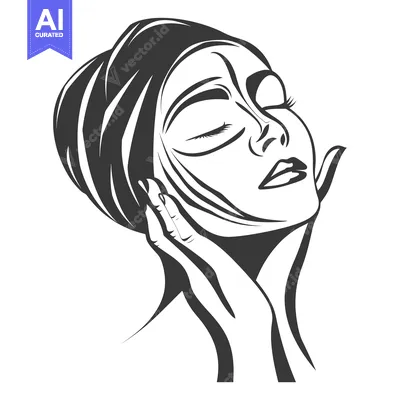 Woman with Face Mask and Closed Eyes in Monochrome Illustration