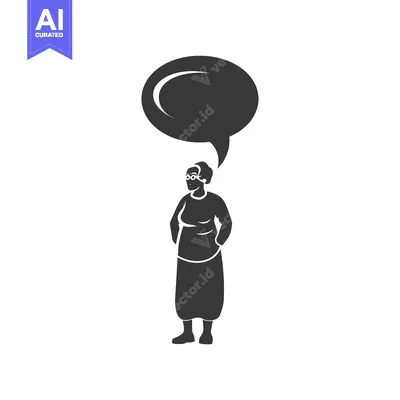 Aset desain premium: Woman with Glasses and a Speech Bubble Above Her Head
