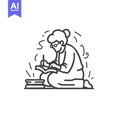 Woman with glasses kneeling and writing in a book