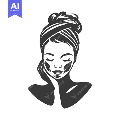Woman with Hair Up, Wearing a Facial Mask, and Looking Down