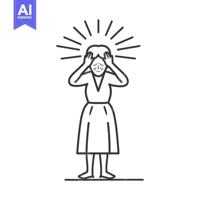 Premium design asset: Woman with Headache and Lines Radiating from Head