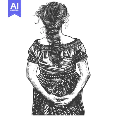 Woman with Long Braided Hair Wearing Traditional Clothing