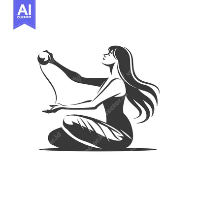 Aset desain premium: Woman with Long Hair Holding a Ball of Yarn