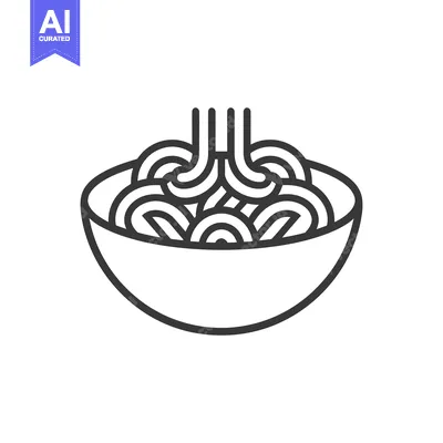 Aset desain premium: A bowl of steaming noodles with a line art style