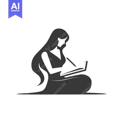 Woman with Long Hair Sitting and Writing