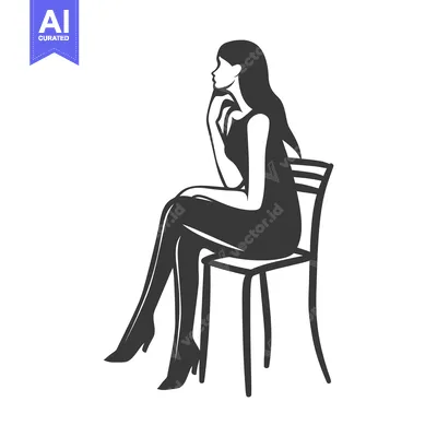 Woman with long hair sitting on a chair in a dress