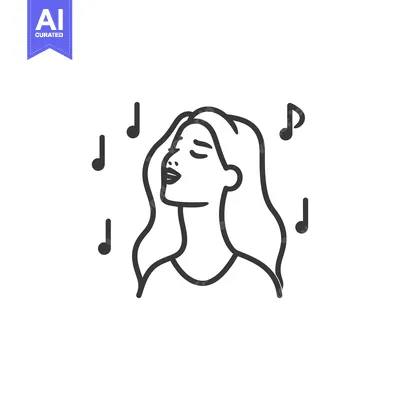 Woman with Long Hair Surrounded by Music Notes