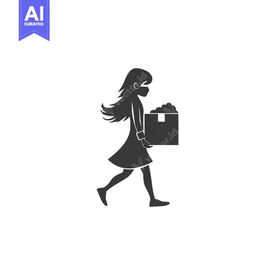 Woman with long hair wearing a mask walking with a box