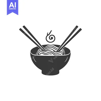 Aset desain premium: A bowl of steaming noodles with chopsticks