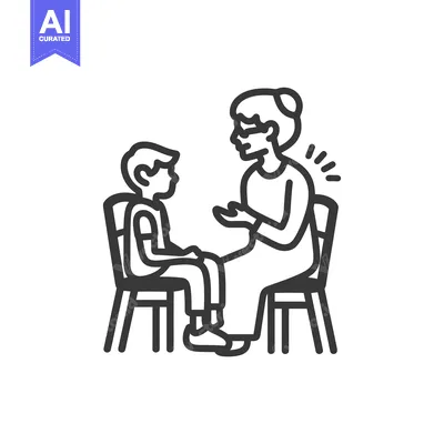A boy and a woman sitting on chairs, facing each other in conversation