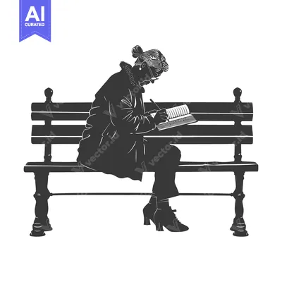 Woman Writing in a Notebook on a Park Bench