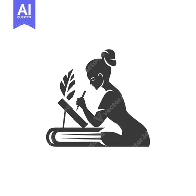 Aset desain premium: Woman Writing on a Book with a Quill Pen
