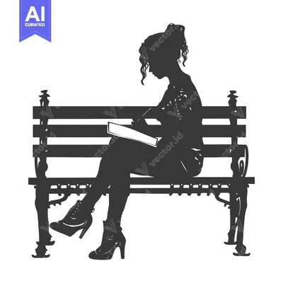 Woman Writing on a Park Bench Silhouette