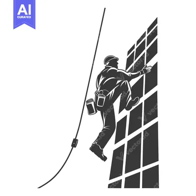 Worker Climbing a Wall with Safety Rope