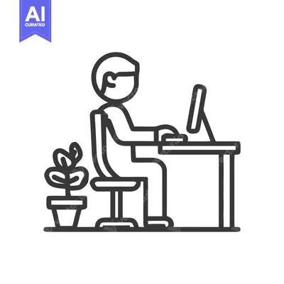 Minimalist Icon of Person Working at Desk with Plant