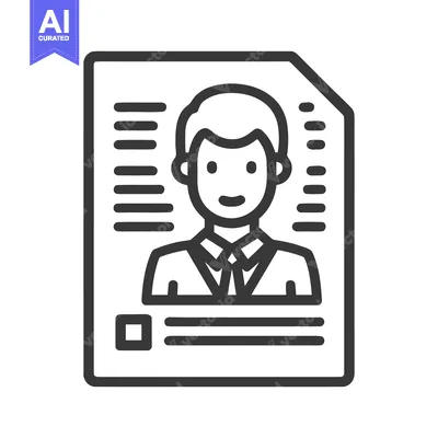 Minimalist Resume Icon with Smiling Person and Text Lines, Black Outli