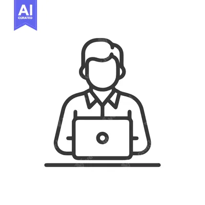Minimalist Icon: Person Working on Laptop, Desk, Outline Style