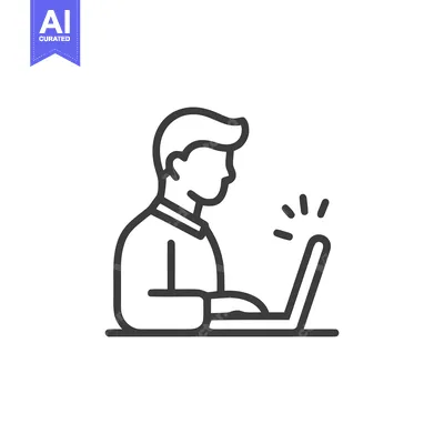 Minimalist Line Art: Man Working on Laptop with Sparkles of Inspiratio