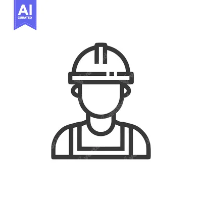 Minimalist Construction Worker Icon with Hard Hat and Overalls