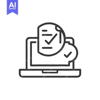 Online Approval Icon: Laptop with Checklist and Checkmarks, Minimalist