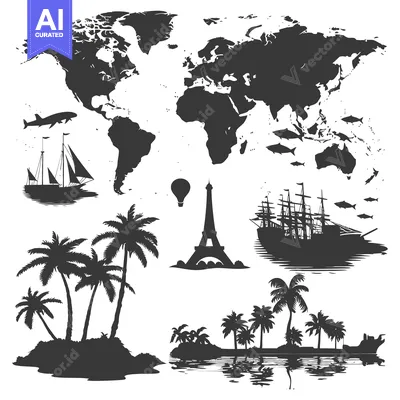 World Map with Various Travel and Vacation Symbols