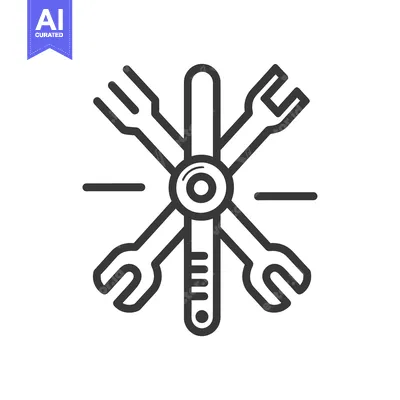 Wrench and Fork Icon in a Cross Shape with a Central Circle