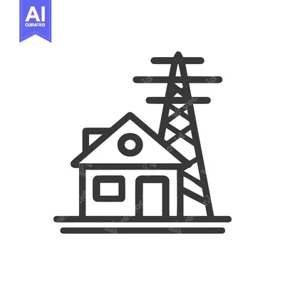 Minimalist Icon of House with Power Line Tower, Energy Concept