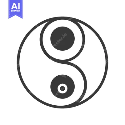 Yin and Yang Symbol, Black and White Circle with Two Intersecting Curv