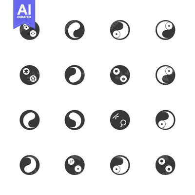 Yin Yang Symbol Variations in Black and White Circles