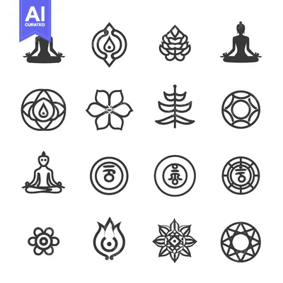 Yoga and Meditation Symbols in a Grid Layout