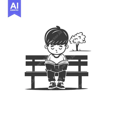 A Boy Reading on a Bench in a Park